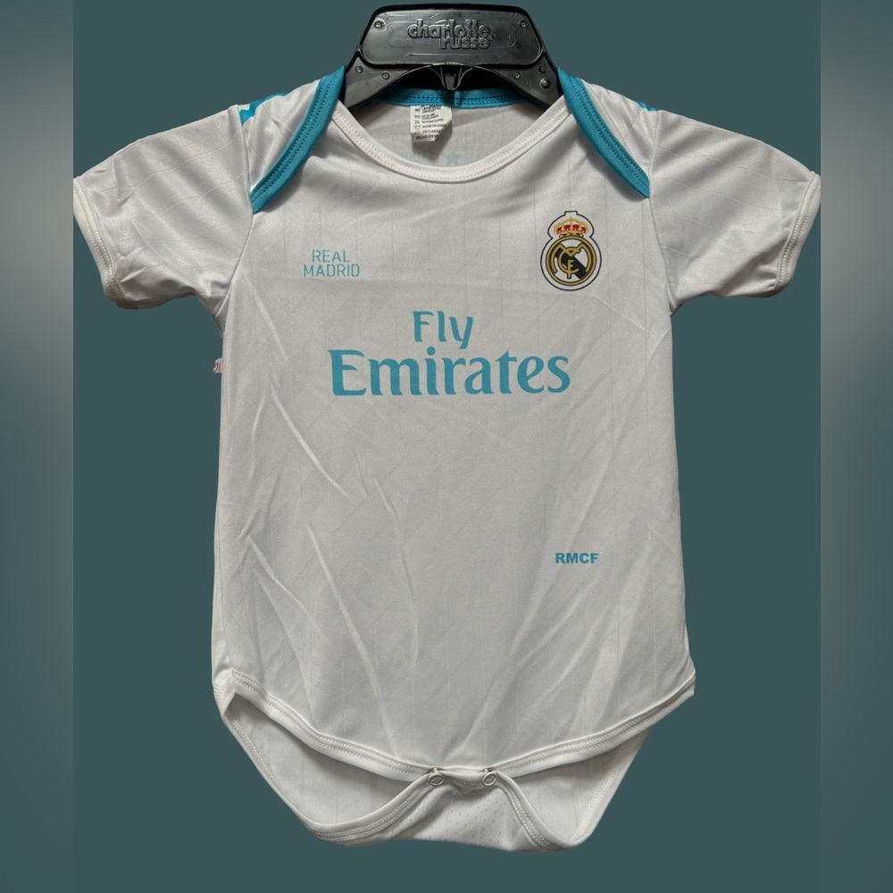 REAL MADRID , FLY EMIRATES , RMFC , INFANT , ONE PIECE , SIZE 3 - 5 MONTHS